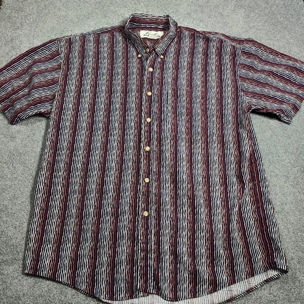 Links Edition Mens Striped Short Sleeve Button Up Shirt XL Cotton Casual
